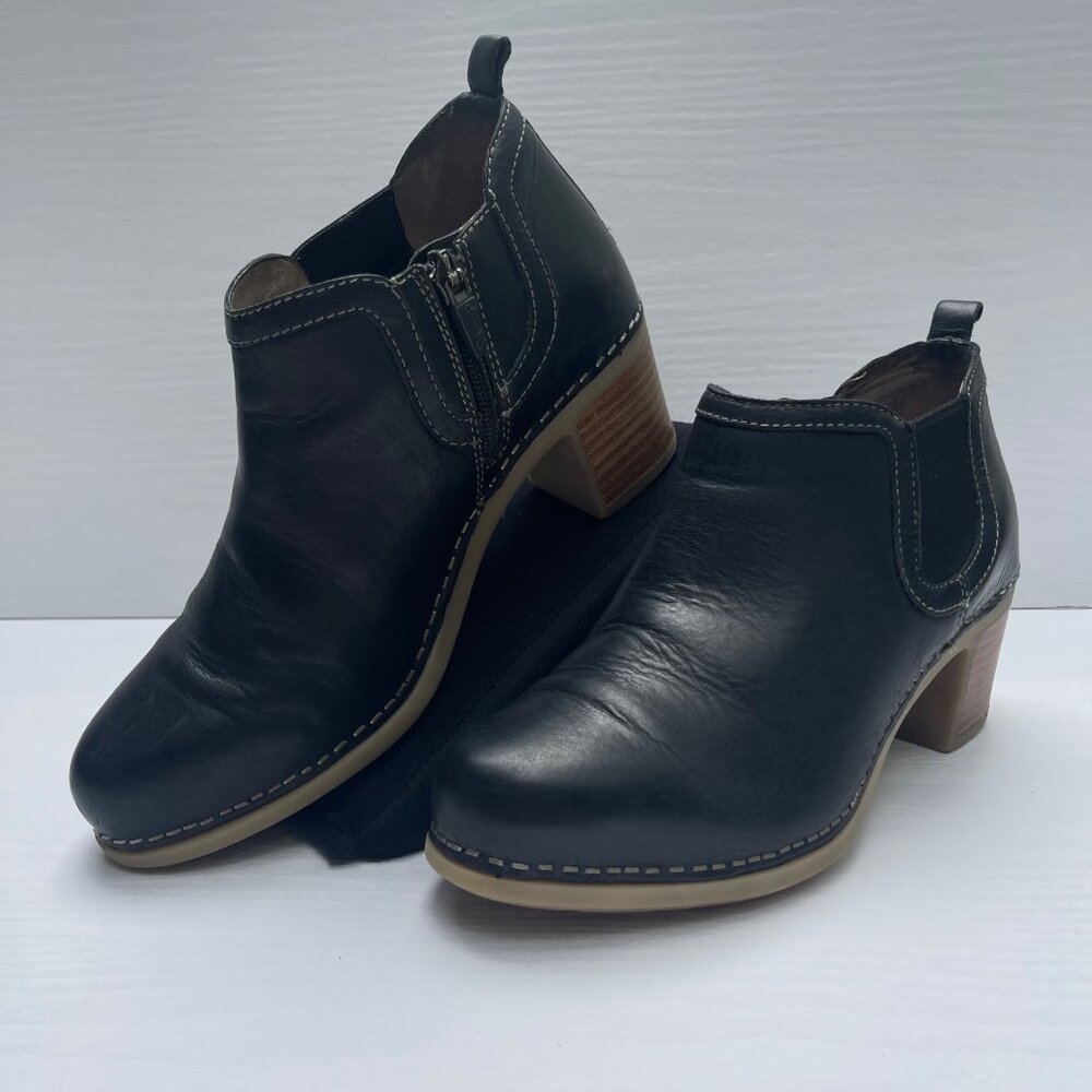 Dansko Harlene Ankle Boots Womens EU 37- US 6.5 - 7 Black Leather Heels Booties